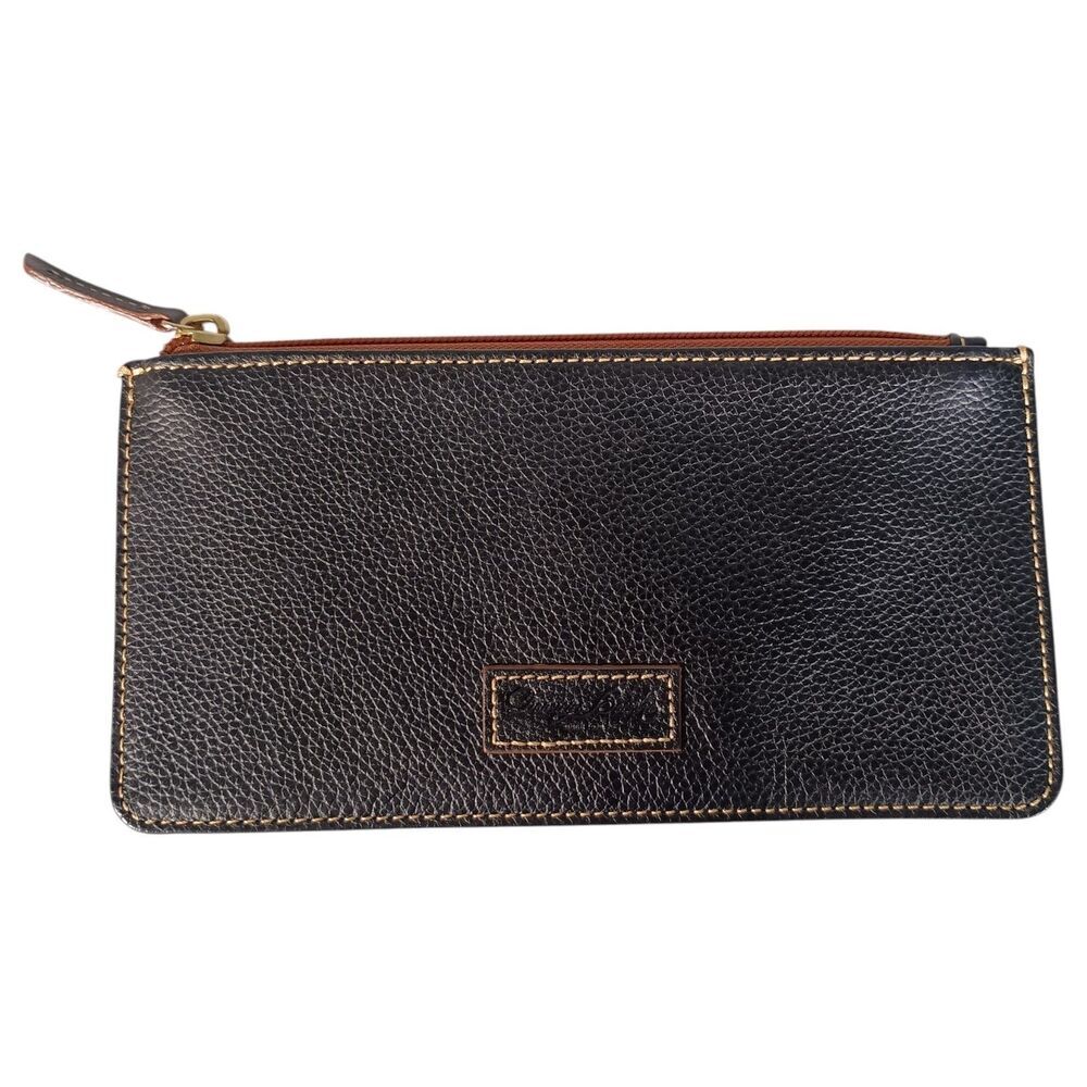 Dooney & Bourke Pebble Leather Wallet Clutch Top Zip ID Black Large